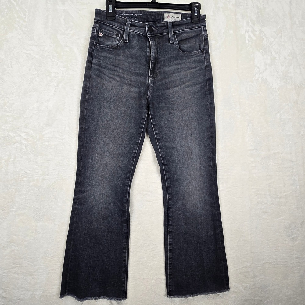 AG Adriano Goldschmied Farrah Boot Crop High Rise Jeans Faded Black Raw Hem 29